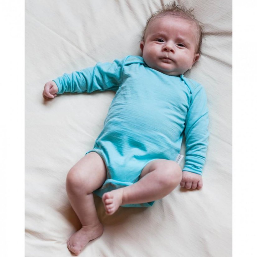 Merino body tenké dlouhý rukáv jednobarevné Crawler - Barva: Tyrkysová, Velikost: 56-62/68