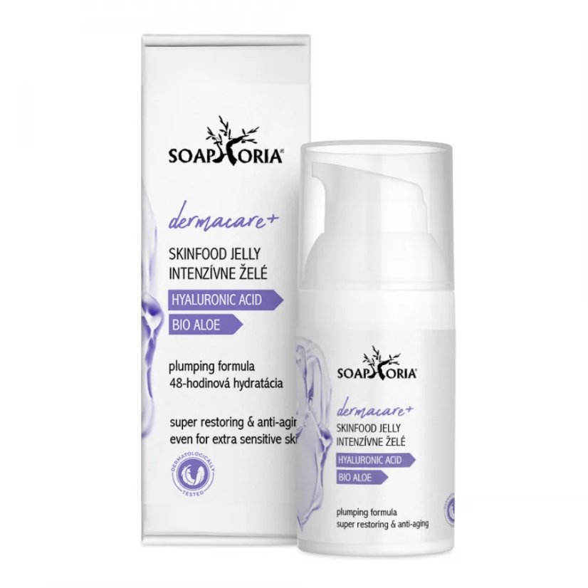 DERMACARE Hyaluron Skinfood Jelly super hydratační želé: vyhlazení, elasticita, vypnutí pleti 30 ml Soaphoria