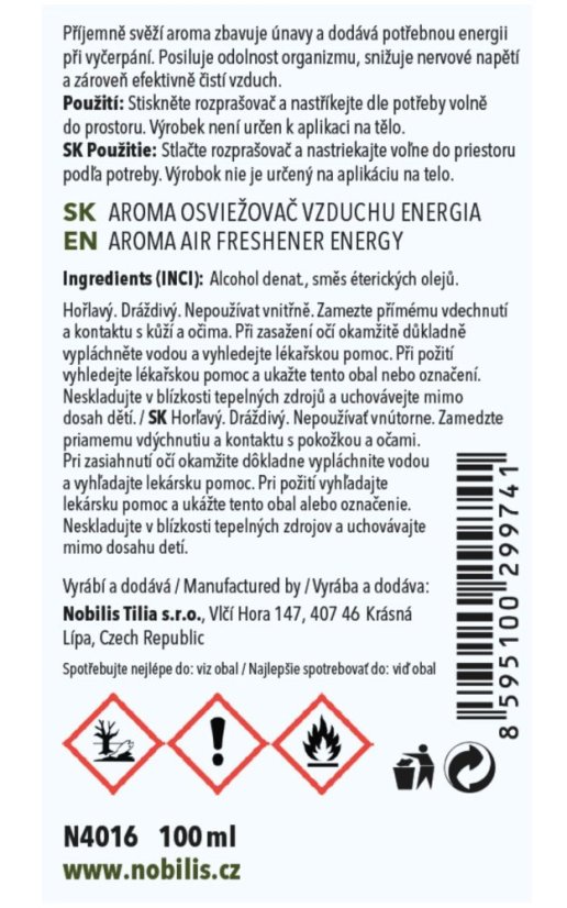 Aroma osvěžovač vzduchu Energie 100 ml Nobilis