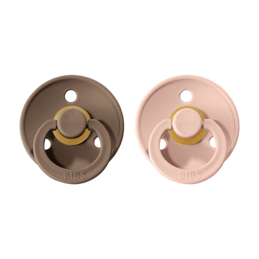 Dudlíky z přírodního kaučuku kulaté, 2 ks - velikost 2 BIBS - Barva: White + Dark Oak