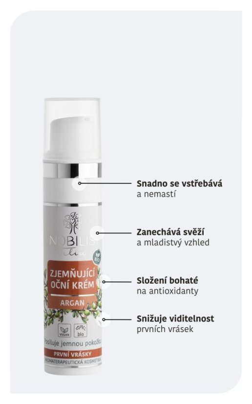 Zjemňující oční krém Argan 15 ml Nobilis