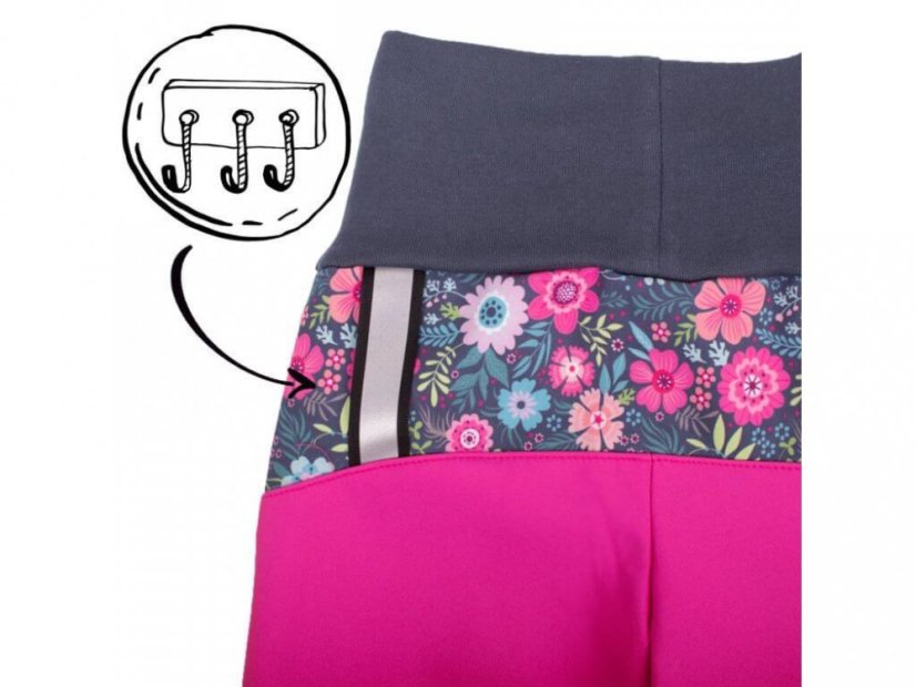 Batolecí softshellové kalhoty s fleecem Fuchsiová květinky Unuo - Velikost: 98/104 SLIM