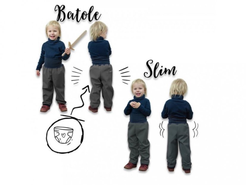 Batolecí softshellové kalhoty bez zateplení Černá Unuo - Velikost: 86/92 SLIM, Varianta: Šedý náplet