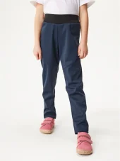 Dětské softshellové kalhoty bez zateplení Pružné Sporty, Tm. Modročerná, 104/110 Unuo