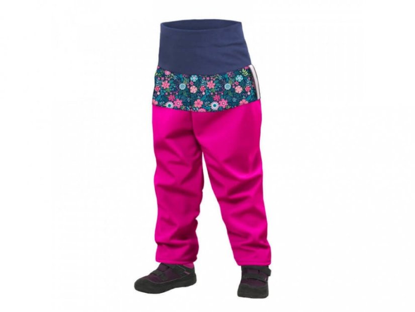 Batolecí softshellové kalhoty s fleecem Fuchsiová květinky Unuo - Velikost: 98/104 SLIM