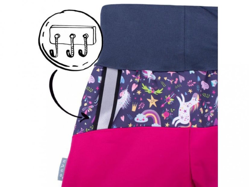 Batolecí softshellové kalhoty bez zateplení Fuchsiová jednorožci Unuo - Velikost: 86/92 SLIM