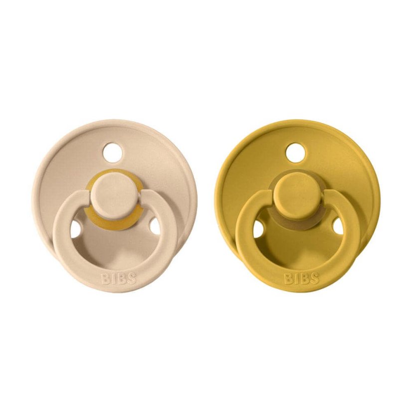 Dudlíky z přírodního kaučuku kulaté, 2 ks - velikost 2 BIBS - Barva: White + Dark Oak