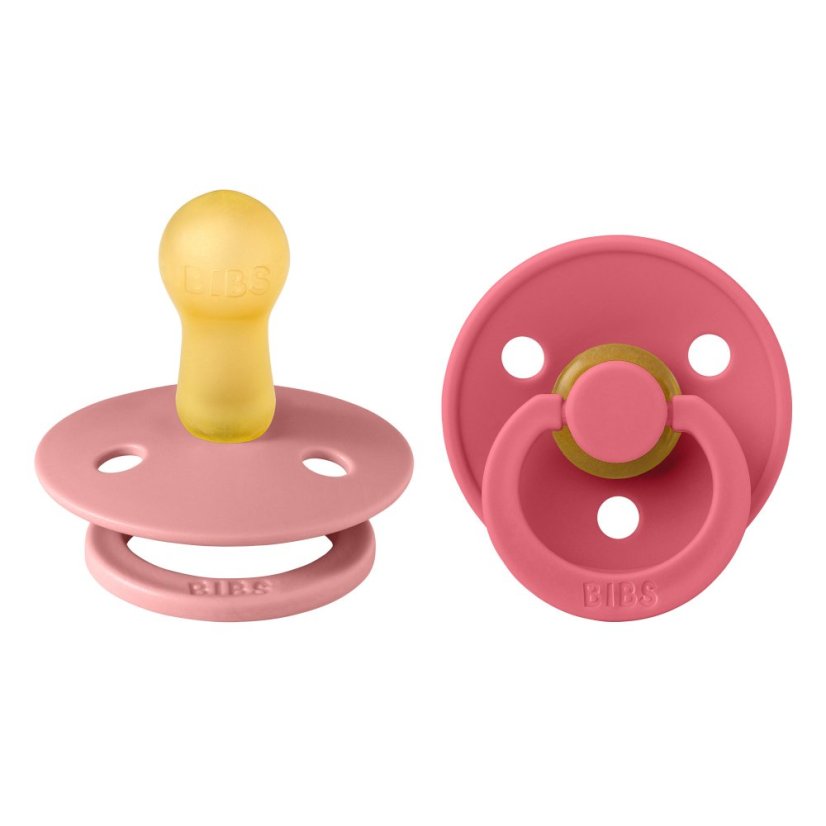 Dudlíky z přírodního kaučuku kulaté, 2 ks - velikost 1 BIBS - Barva: Dusty pink + Coral