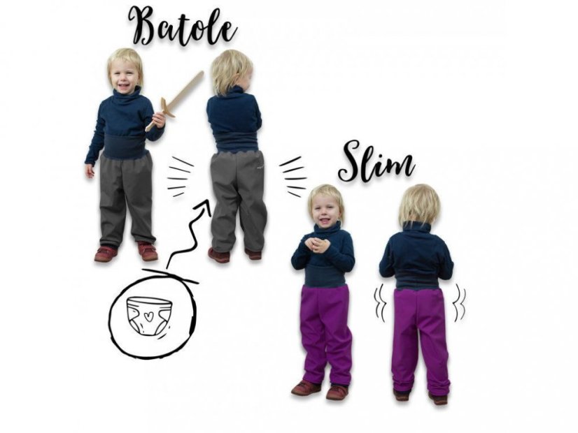 Batolecí softshellové kalhoty s fleecem Ostružinová jednorožci Unuo - Velikost: 86/92 SLIM