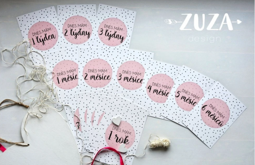 Milníkové kartičky pro miminko - POLKA DOT RŮŽOVÁ Zuza Design