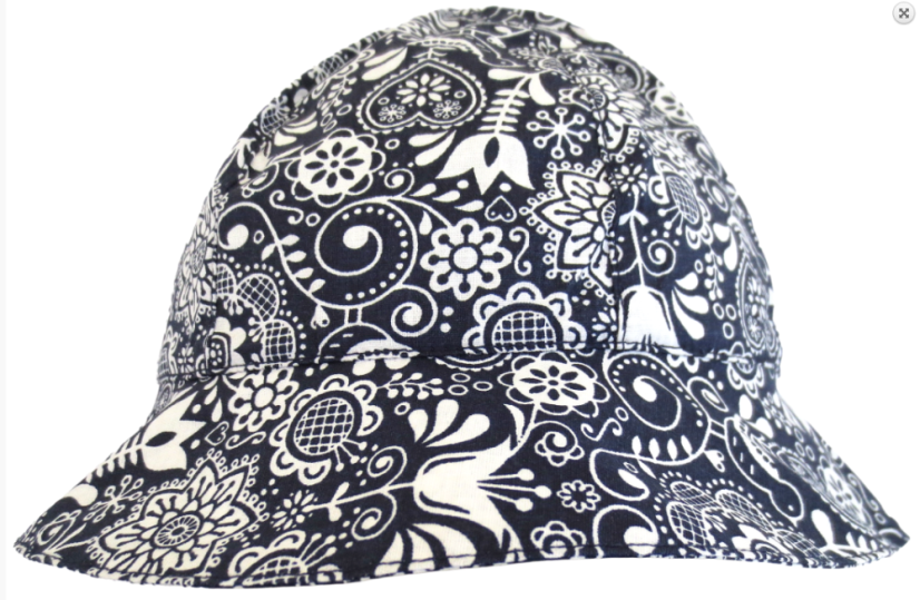 Klobouk šestidílný - vzor modrotisku ptáčci na modré