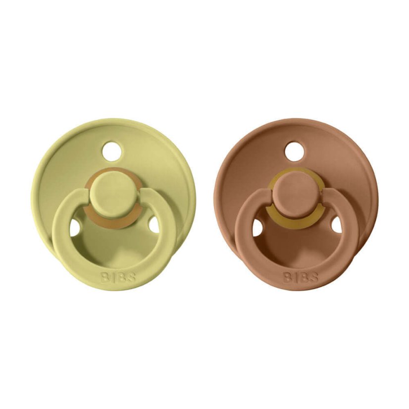 Dudlíky z přírodního kaučuku kulaté, 2 ks - velikost 2 BIBS - Barva: White + Dark Oak