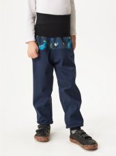 Batolecí softshellové kalhoty s fleecem Basic, Tm. modročerná, Dinosauři Unuo