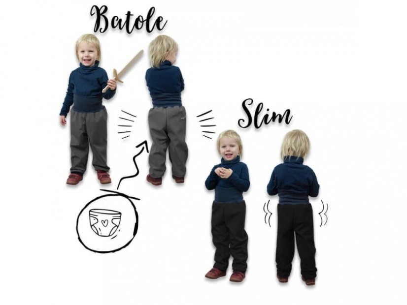 Batolecí softshellové kalhoty s fleecem černá Unuo - Velikost: 86/92 SLIM